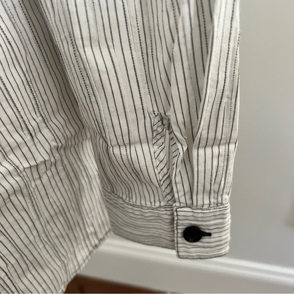 Womens button down collared shirt dress white black stripes pleated size large - Picture 6 of 11